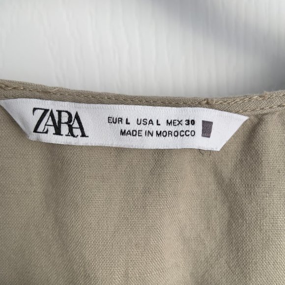 Zara Tiered Linen Blend Babydoll Dress V Neck Ruffled Hem Balloon Sleeve Size L - Picture 11 of 14